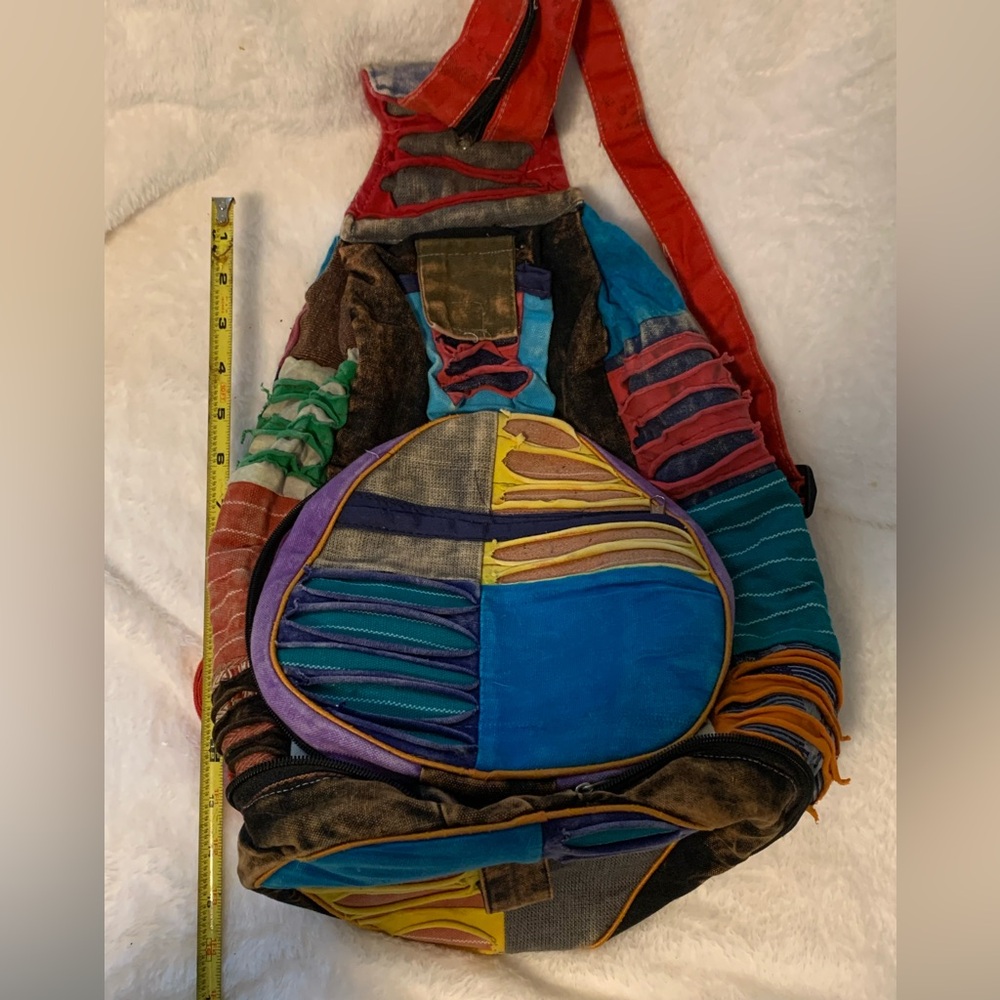 Multicolor Bohemian Patchwork Backpack, Zipper, C… - image 1